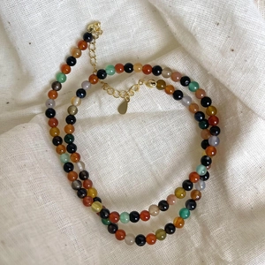 Minimalist 925 sterling silver necklace with colorful natural stone beads and gold clasp