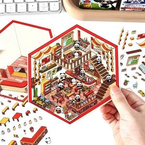 Panda hot pot theme 3D landscape stickers for creative DIY scrapbooking decor