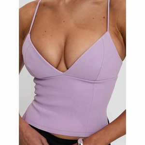 Débardeur Camisole Col En V Profond Coupe Ajustée Bretelles Spaghetti Fente Latérale Polyester Élasthanne Sexy Décontracté Haut Court Femmes