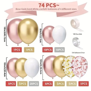 74pcs rose gold balloon arch kit with various sizes, glue dots and decorative chain