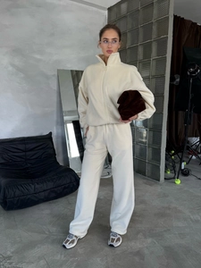 Damen Polarfleece Reißverschluss Sweatshirt Und Hose Loungewear Lässig Warm Streetwear Herbst Winter