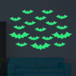 Set of 16 glow-in-the-dark bat wall stickers for Halloween home decor in dark rooms