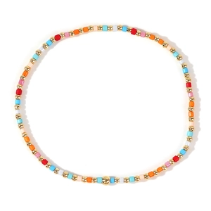 Bohemian handmade beaded bracelet with golden beads and colorful square rainbow stones