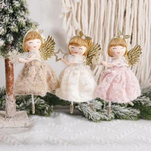 Poupée Ange De Noël Ornement Suspendu Ailes Pailletées Dentelle Maille Décoration Arbre De Noël Fête Maison Festive