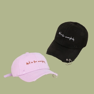 Hip hop style denim baseball cap with iron rings and Art Is For Everybody embroidery