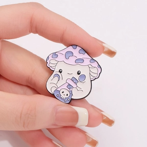 Cute cartoon purple mushroom frog rocket enamel pin in high-quality zinc alloy finish
