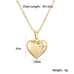 Detailed size specifications for gold heart pendant necklace with white crystal inlay