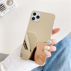 Acrylic mirror phone case with transparent bumper shown in a bright lifestyle setting