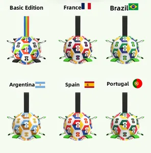 Selection of dog soccer toys featuring national flags of France, Brazil, and Argentina