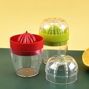 Manual lemon and orange juicer set with scale markings in red and green colors