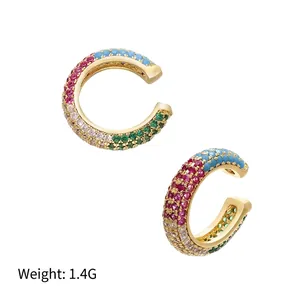 Rainbow CZ 15mm gold-plated ear cuff earrings featuring 3.6mm width and 1.4g light weight