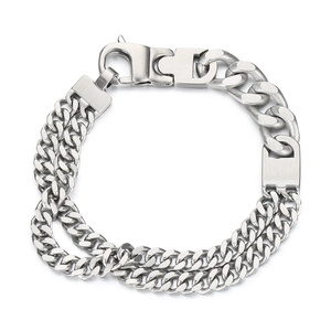 Bracelet homme en acier inoxydable avec maillons gourmettes asymétriques et fermoir mousqueton