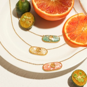 Exquisite ocean style shell pendant necklace in 18K gold plated stainless steel for women