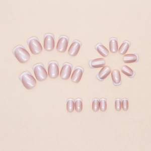 24pcs pearlescent light pink press on nails with elegant white french tips in short square shape
