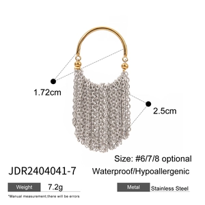 Two-tone stainless steel ring with gold band and silver chain tassels, hypoallergenic