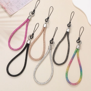 Short rhinestone phone wrist strap set in six vibrant colors with durable metal clasps