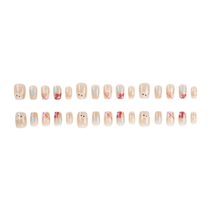 Cute cartoon animal doodle press-on nails with heart and flower designs, 24pcs set