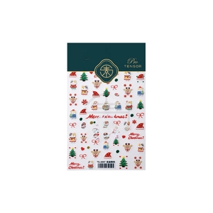 5D embossed Christmas nail stickers featuring cute cats, reindeer, and festive motifs