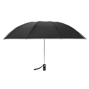 Automatic black inverted umbrella with LED light, reflective edge and anti-slip handle