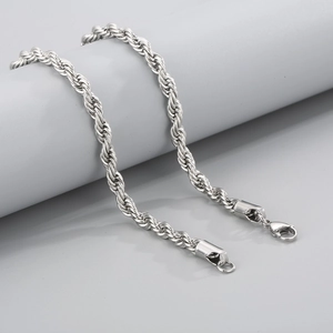 Polished stainless steel twist rope chain necklace with a secure lobster clasp
