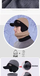 Détail de l'ensemble bonnet et cache-col en tricot d'hiver avec doublure en fausse fourrure