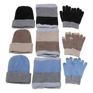 Winter 3-piece set with knitted hat, neck warmer, and touch screen gloves in color block