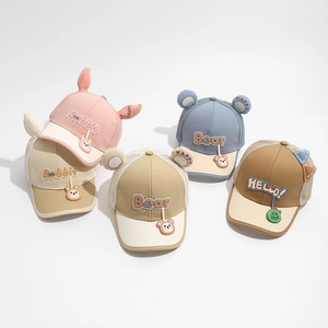 Kids breathable mesh baseball cap with cartoon bear ears in multiple pastel colors