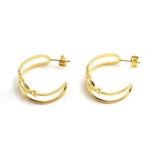 Boucles d'oreilles rétro en acier inoxydable doré à double couche avec texture