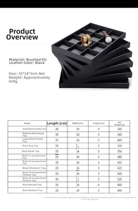 Detailed view of the black brushed PU leather jewelry display tray collection