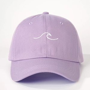 Lavender baseball cap featuring white wave embroidery and adjustable cotton strap back