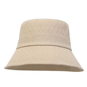 Chapeau de soleil pliable beige avec motif losanges et ruban décoratif pour femmes