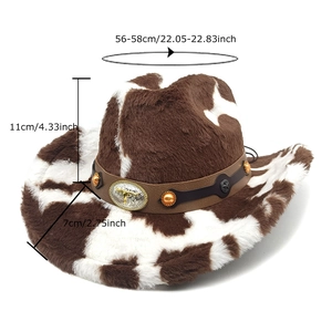 Cappello da cowboy in finta pelliccia leopardata con cinturino in pelle invernale