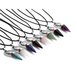 Tree Of Life Pendant Necklace Crystal Point With Chakra Stones Wax Cord Jewelry For Women