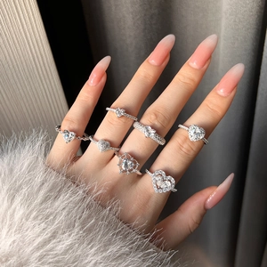Elegant set of S925 sterling silver heart rings with white zircon stones for women