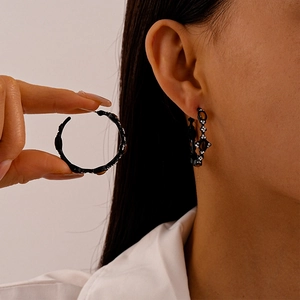 Retro C Shape Hoop Earrings Alloy Tiger Eye Stone And Rhinestone With 925 Sterling Silver Earring Post Geometric