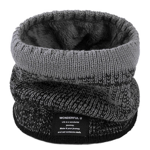 Winter Warm Knit Neck Warmer Scarf For Men Women Double Layer Fleece Lined Thickened Acrylic Polyester Gradient Color Snood