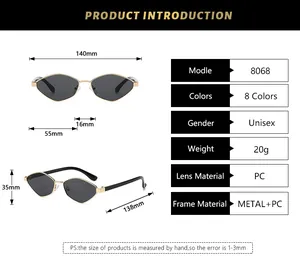 Detailed size specifications and measurements for retro irregular metal frame sunglasses