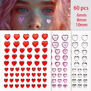 Heart Shaped Face Rhinestone Stickers Acrylic Crystal Self Adhesive Body Art Facial Gems For Makeup DIY Decoration Various Sizes