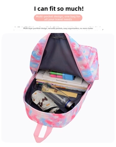 Interior view showing the large storage capacity of a starry sky print backpack