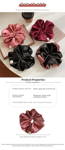 Detail of satin scrunchies with faux pearls showing 17cm diameter and 39.8g weight