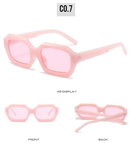 Vue triple de lunettes de soleil roses polygonales sous les angles avant et arrière