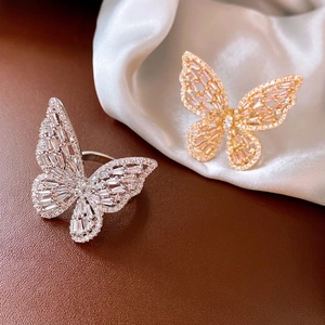 Elegant zircon butterfly open rings in gold and silver finish with crystal settings