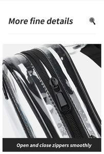 Close-up of smooth zipper and precise stitching on a clear waterproof PVC waist bag