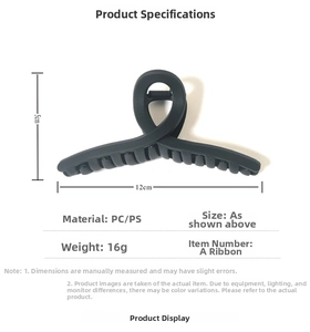 Detail view of 12cm matte dark grey hair claw clip showing size and weight specifications