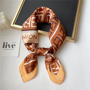 Elegant Faux Satin Square Scarf Color Block Letter Geometric Pattern Headscarf Hair Tie Bag Wrap For Stylish Women
