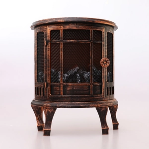 Vintage bronze electric fireplace lantern with mesh cover and realistic faux charcoal