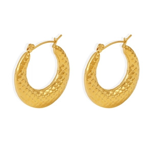 Chic U-shaped stainless steel earrings with textured gold plating for women