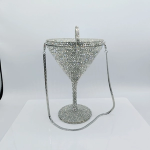 Detail shot of the silver Martini glass evening bag with sparkling crystal rhinestones