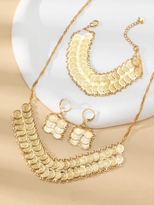 Detailed close-up of 24k gold-plated coin charms on elegant Dubai style jewelry set