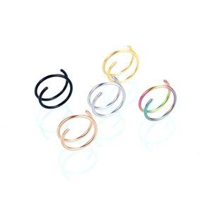 Set of five spiral double nose rings in black, gold, silver, rose gold and rainbow colors
